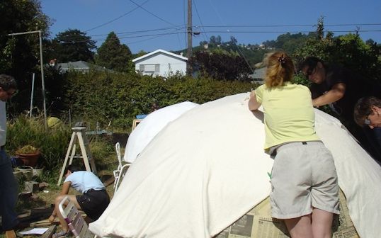 Building the giant bra in El Cerrito CA